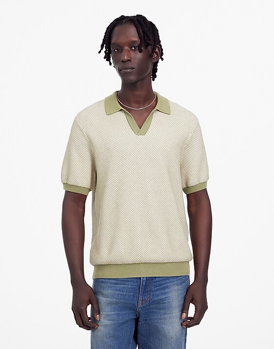 madewell Honeycomb Stitch Johnny-Collar Sweater Polo olive