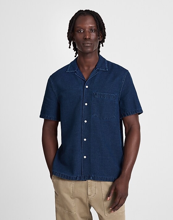 madewell Indigo-Dyed Camp-Collar Short-Sleeve Shirt dark indigo