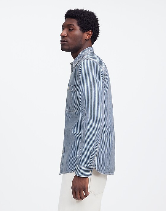 Madewell Indigo-Dyed Shirt In Engineer Stripe Kerrville Wash
