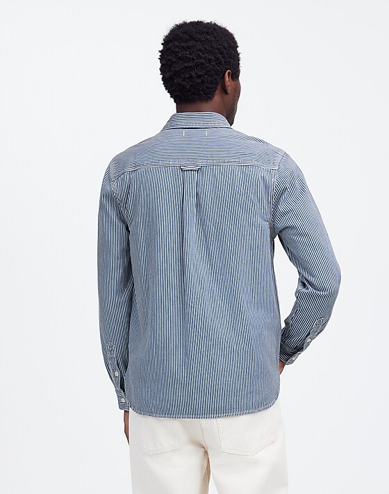 Madewell Indigo-Dyed Shirt In Engineer Stripe Kerrville Wash