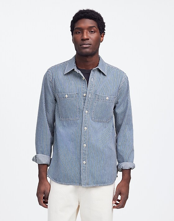 madewell Indigo-Dyed Shirt in Engineer Stripe kerrville wash