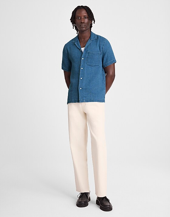 Madewell Indigo-Dyed Short-Sleeve Button-Up Shirt Light Indigo Gauze