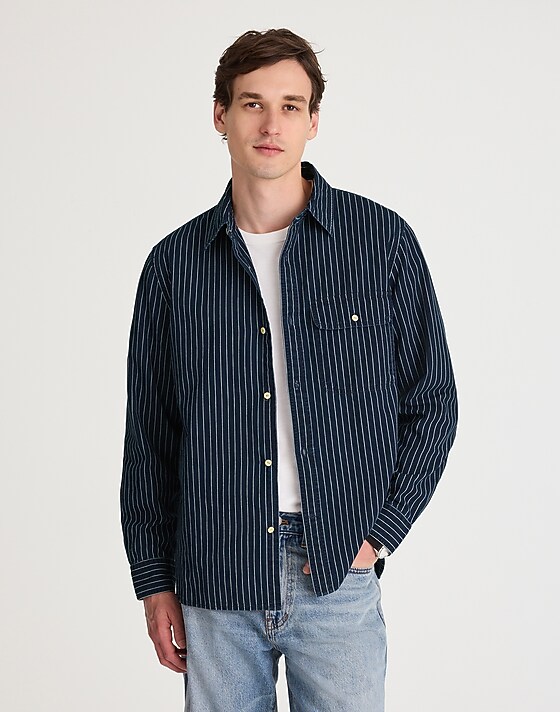 madewell Indigo-Dyed Stripe Work Shirt indigo stripe