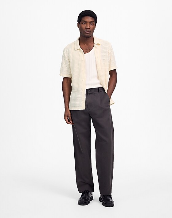 Madewell Jacquard-Knit Short-Sleeve Button-Up Shirt Antique Cream