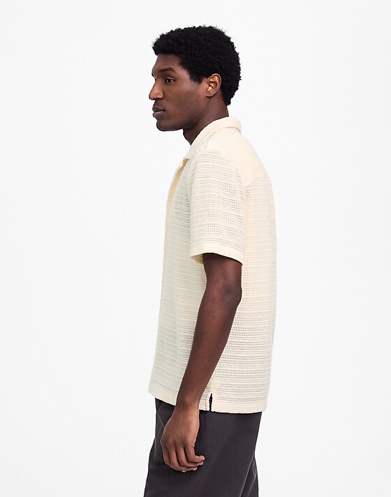 Madewell Jacquard-Knit Short-Sleeve Button-Up Shirt Antique Cream