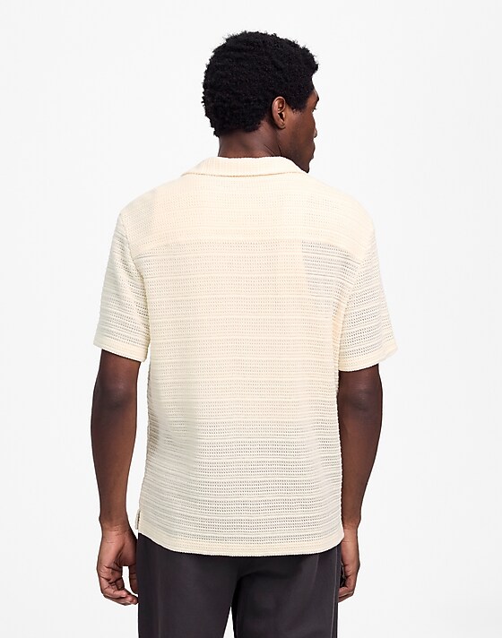 Madewell Jacquard-Knit Short-Sleeve Button-Up Shirt Antique Cream