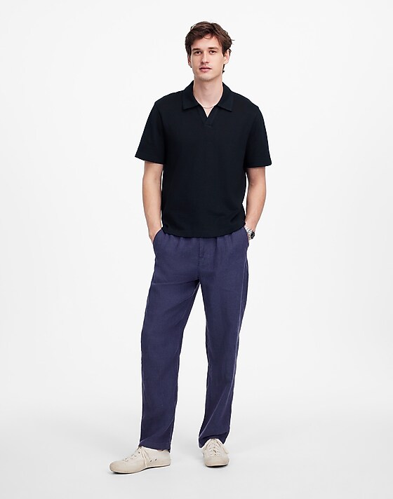 Madewell Johnny-Collar Polo In Heavyweight Mesh Dark Navy