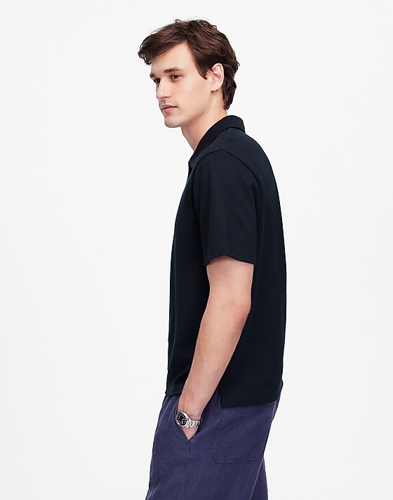 Madewell Johnny-Collar Polo In Heavyweight Mesh Dark Navy