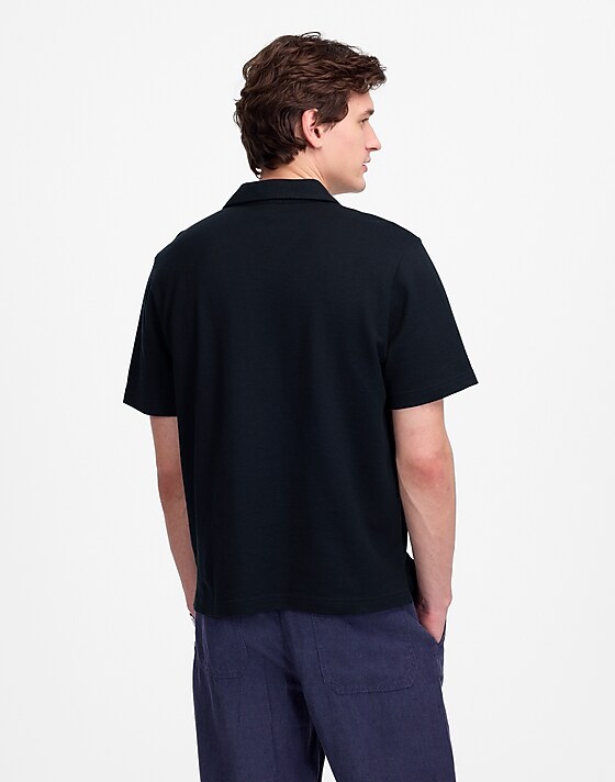 Madewell Johnny-Collar Polo In Heavyweight Mesh Dark Navy