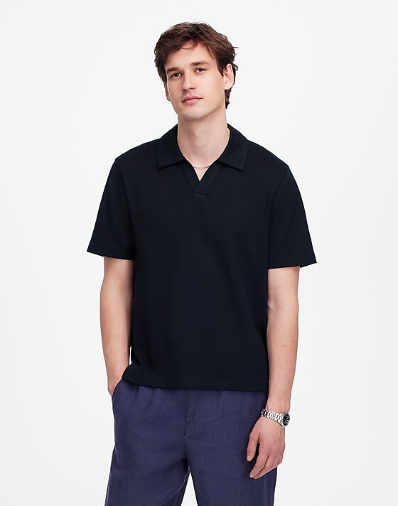 madewell Johnny-Collar Polo in Heavyweight Mesh dark navy