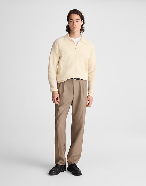 Madewell Johnny-Collar Sweater Polo In Heritage Merino Wool Biscuit