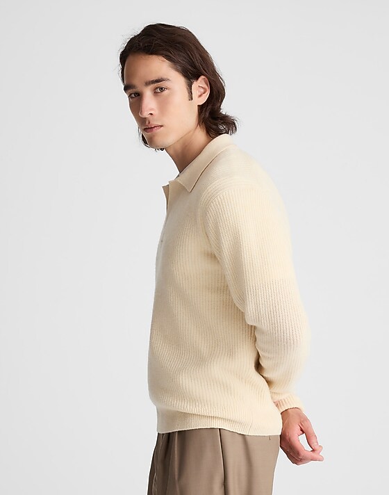 Madewell Johnny-Collar Sweater Polo In Heritage Merino Wool Biscuit