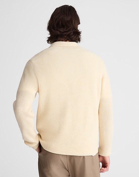 Madewell Johnny-Collar Sweater Polo In Heritage Merino Wool Biscuit