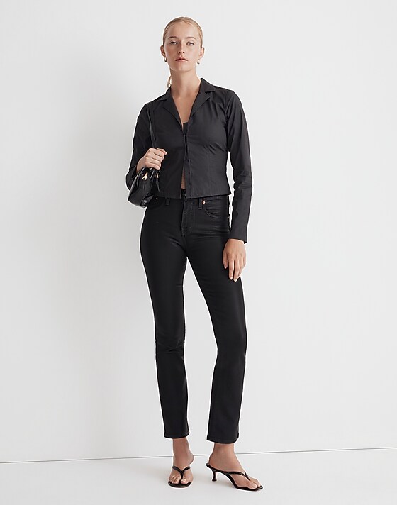 madewell Kick Out Crop Jeans in True Black Wash: Coated Edition true black