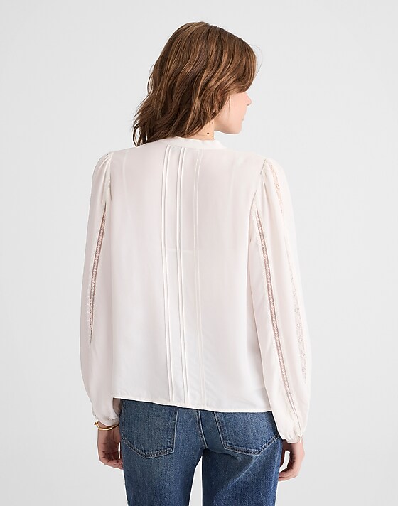 Madewell Lace-Insert Button-Up Long-Sleeve Top Winter White