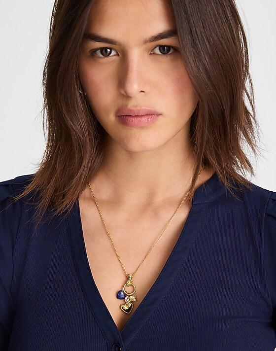 Madewell Lapis Heart Charm Long Necklace Antique Gold