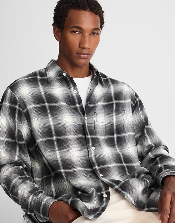 madewell Lightweight Flannel Button-Up Shirt almost black