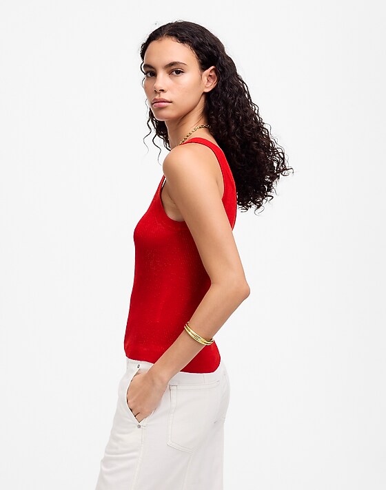 Madewell Linen-Blend Scoopneck Sweater Tank Festival Red