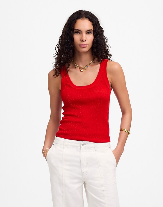 madewell Linen-Blend Scoopneck Sweater Tank festival red