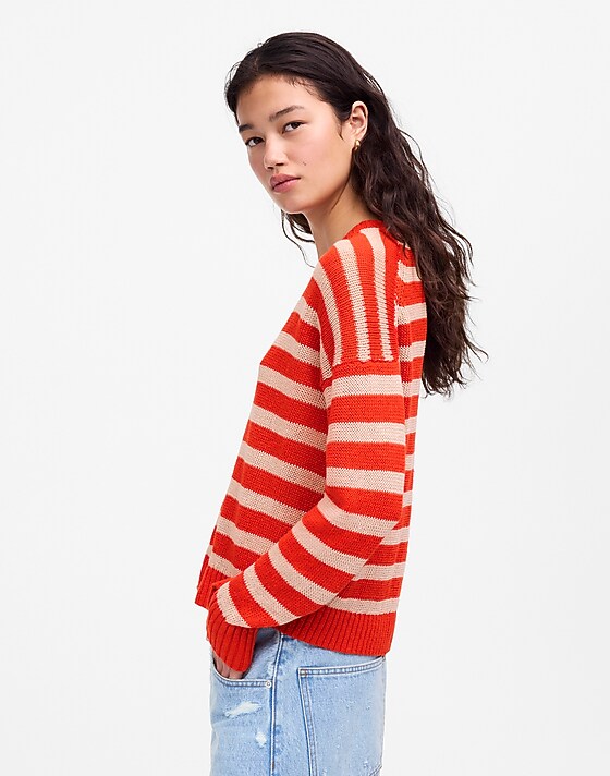 Madewell Linen Drop-Shoulder Sweater Bright Flame Stripe