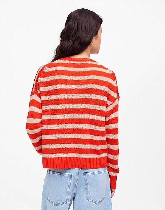 Madewell Linen Drop-Shoulder Sweater Bright Flame Stripe