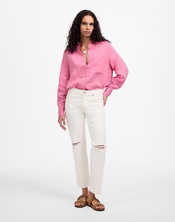 Madewell Linen Oversized Button-Up Shirt Modern Fuchsia