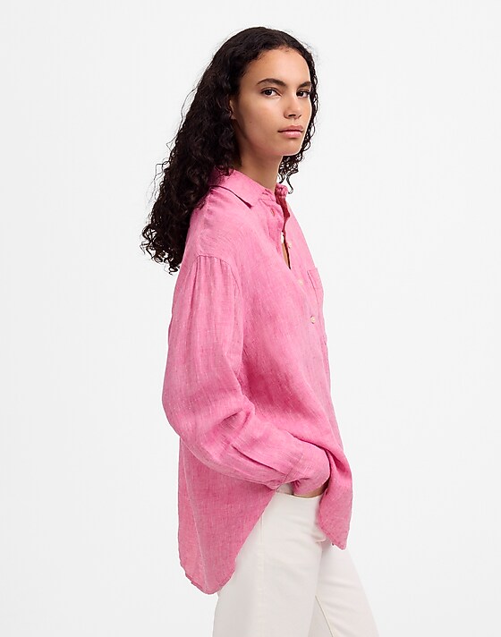 Madewell Linen Oversized Button-Up Shirt Modern Fuchsia