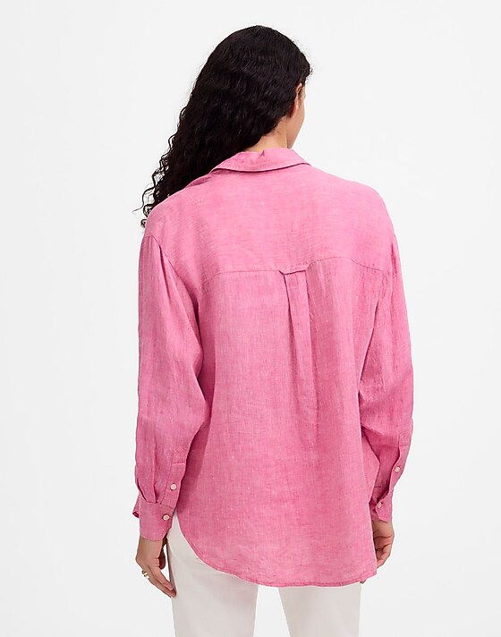 Madewell Linen Oversized Button-Up Shirt Modern Fuchsia