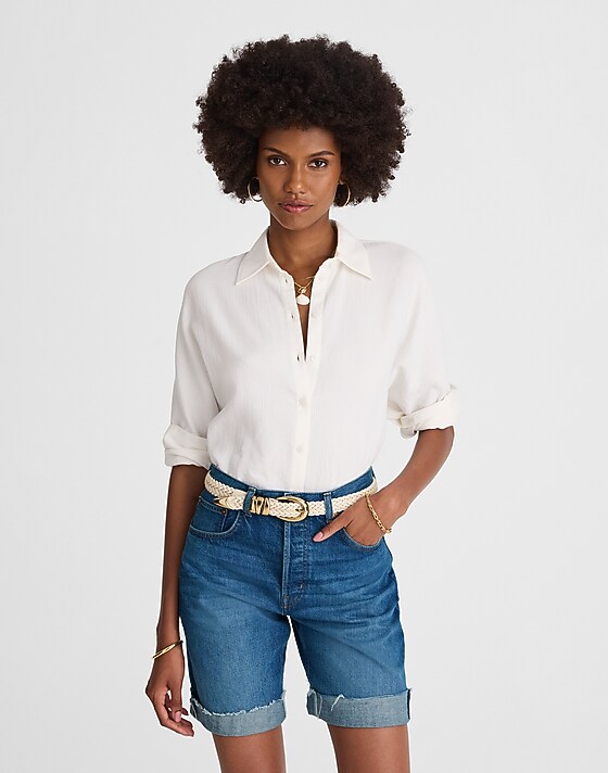 Madewell Long Baggy Cuffed Jean Shorts In Mifflin Wash Mifflin Wash