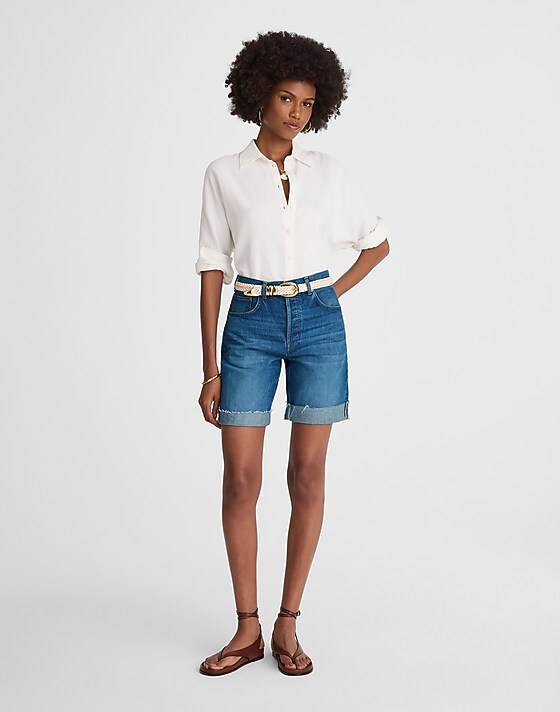 madewell Long Baggy Cuffed Jean Shorts in Mifflin Wash mifflin wash