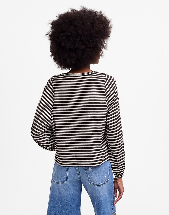 Madewell Long Balloon-Sleeve Crewneck Tee In Stripe Dark Surplus