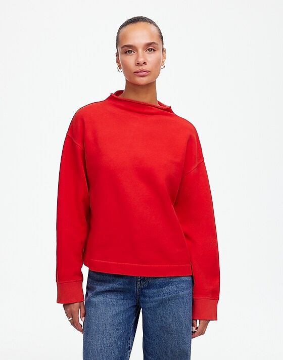 Madewell Long-Sleeve Funnel-Neck Sweatshirt Bright Cherry