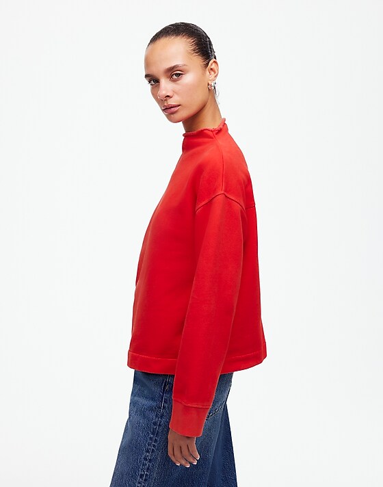 Madewell Long-Sleeve Funnel-Neck Sweatshirt Bright Cherry