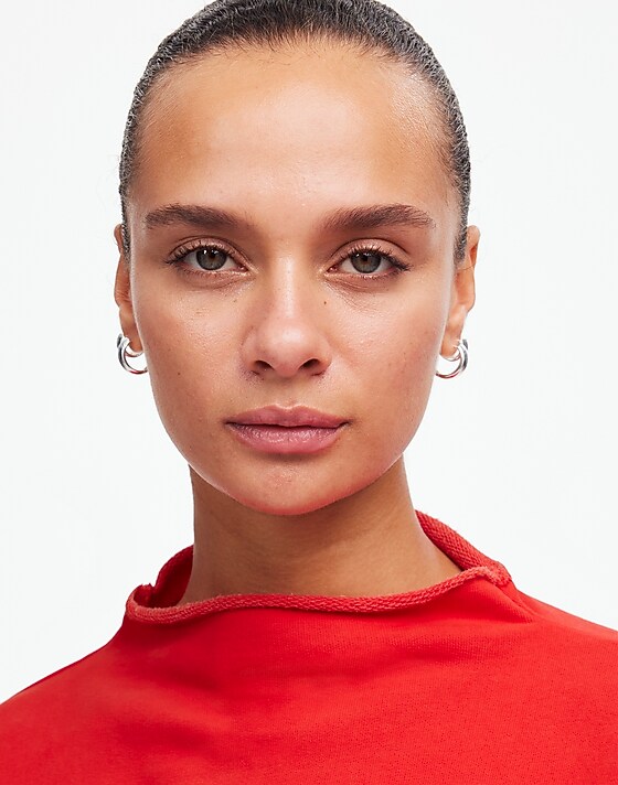 madewell Long-Sleeve Funnel-Neck Sweatshirt bright cherry