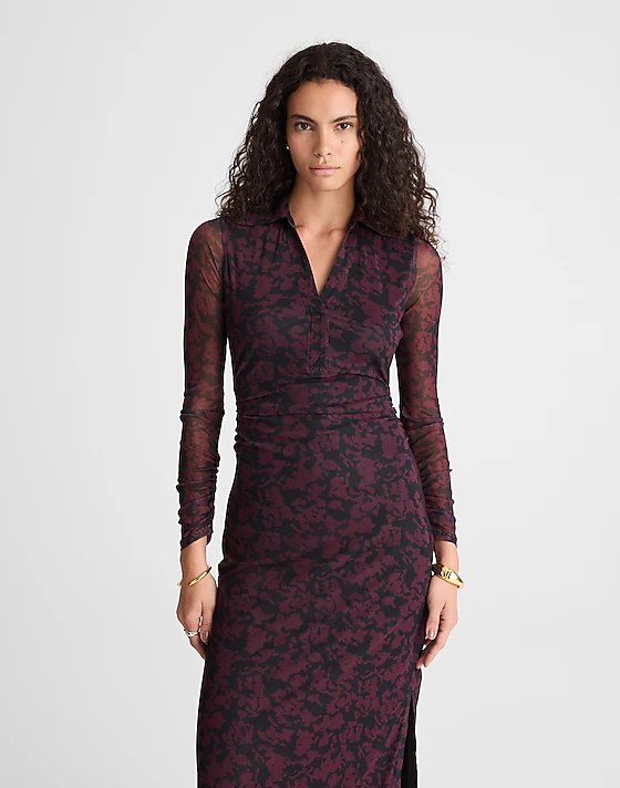 Madewell Long-Sleeve Polo Midi Dress Deep Aubergine