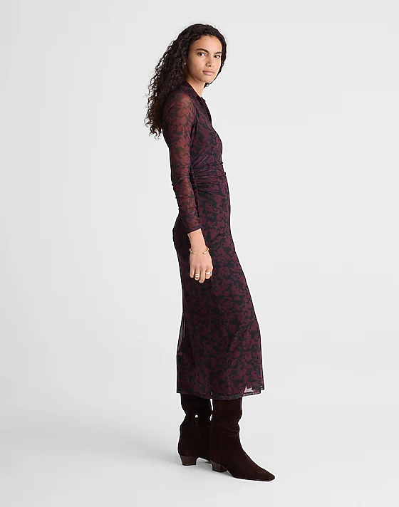 Madewell Long-Sleeve Polo Midi Dress Deep Aubergine