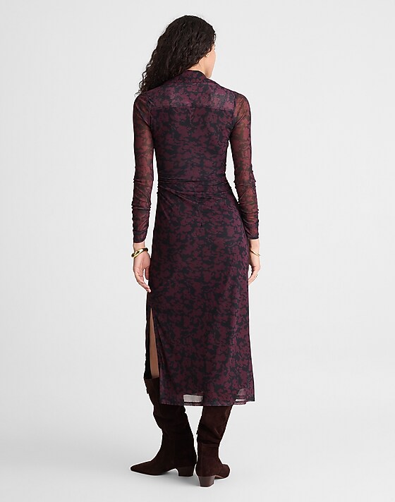 Madewell Long-Sleeve Polo Midi Dress Deep Aubergine