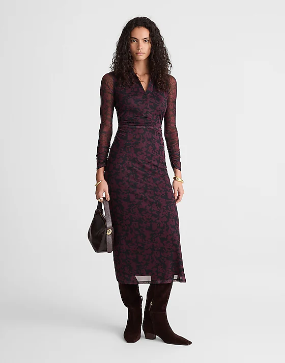 madewell Long-Sleeve Polo Midi Dress deep aubergine