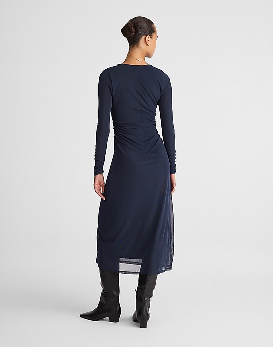 Madewell Long-Sleeve Ruched Midi Dress Classic Navy