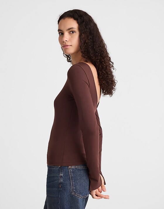 Madewell Long-Sleeve Scoopback Tee Chocolate Raisin