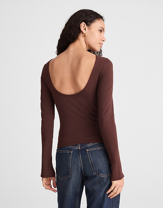 Madewell Long-Sleeve Scoopback Tee Chocolate Raisin