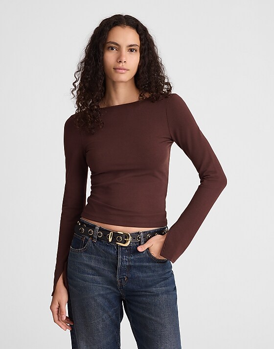madewell Long-Sleeve Scoopback Tee chocolate raisin