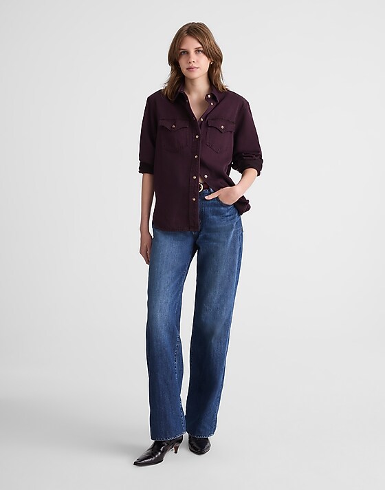 Madewell Airy Denim Oversized Shirt Dark Burgundy