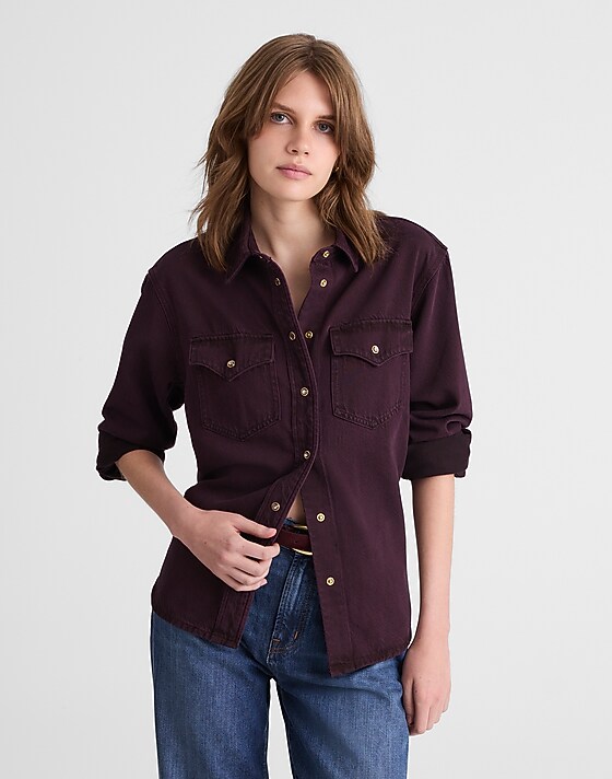 madewell Airy Denim Oversized Shirt dark burgundy