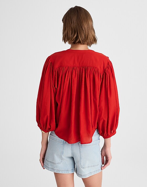 Madewell Balloon-Sleeve Top Cherry Red