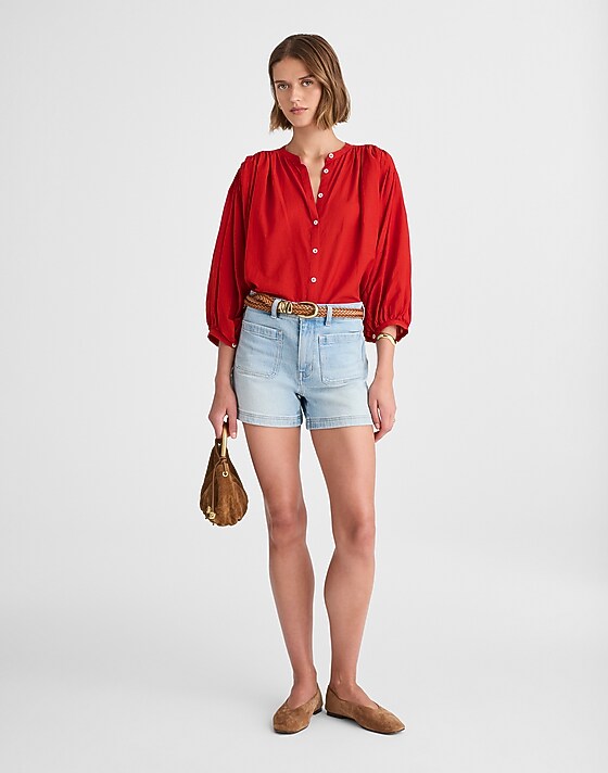 Madewell Balloon-Sleeve Top Cherry Red