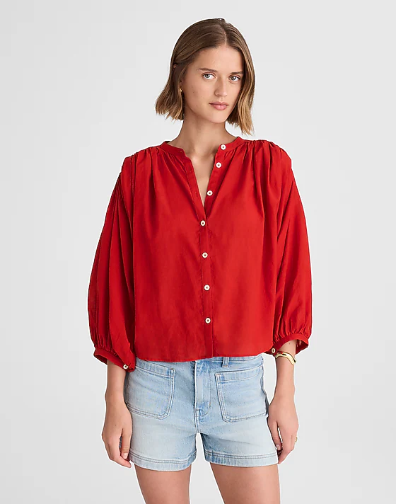 madewell Balloon-Sleeve Top cherry red