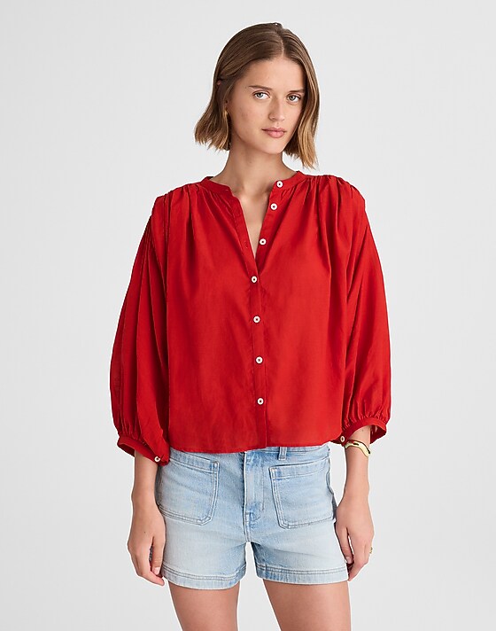 madewell Balloon-Sleeve Top cherry red