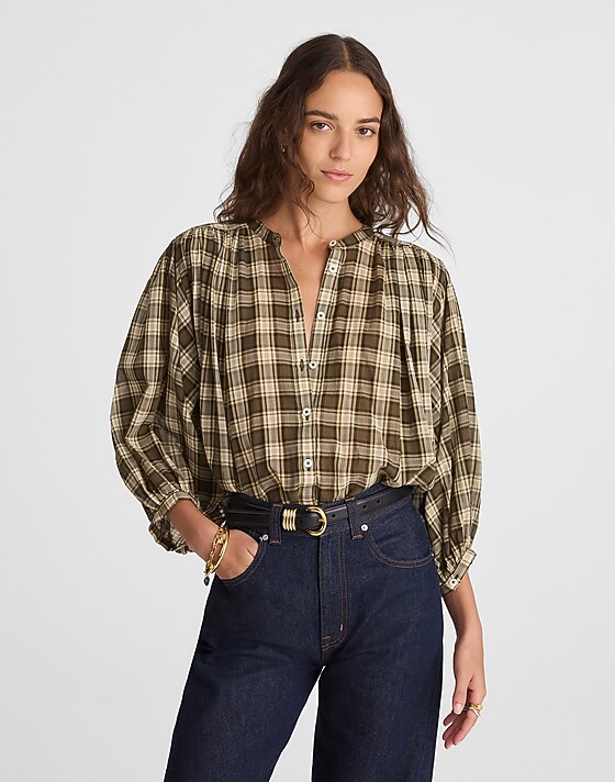 madewell Balloon-Sleeve Top faded ivy