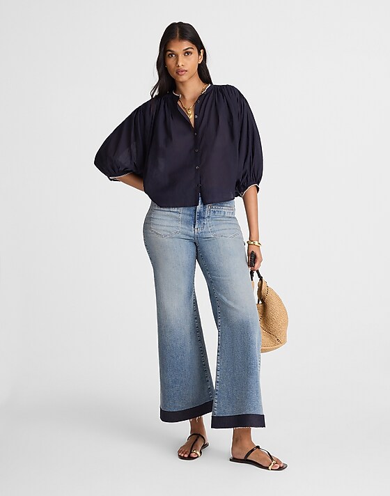 Madewell Balloon-Sleeve Top Midnight Navy